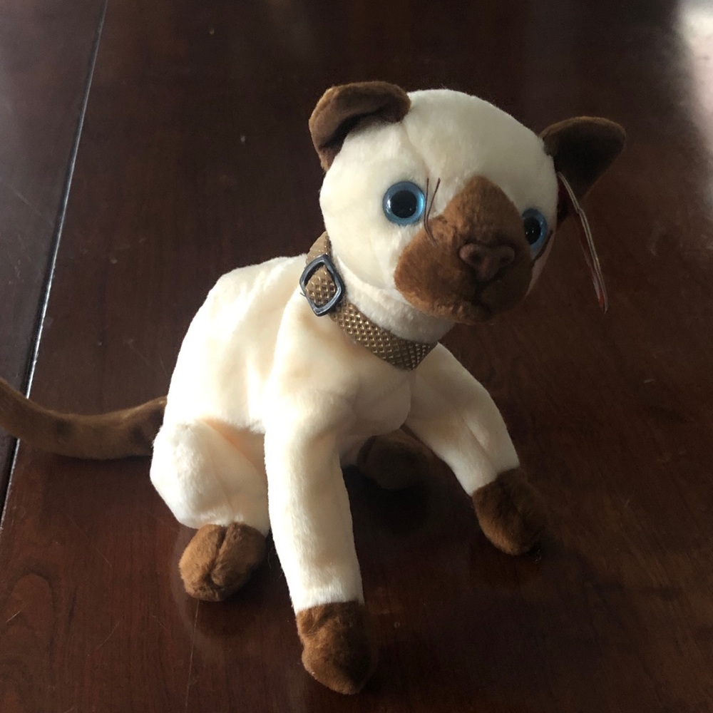 TY Beanie Baby Babies Siam the Siamese Cat w/ Gold Collar Plush